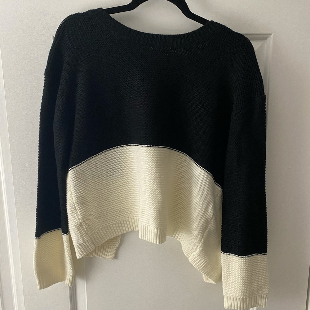 Black and White Color Block Open Back Sweater